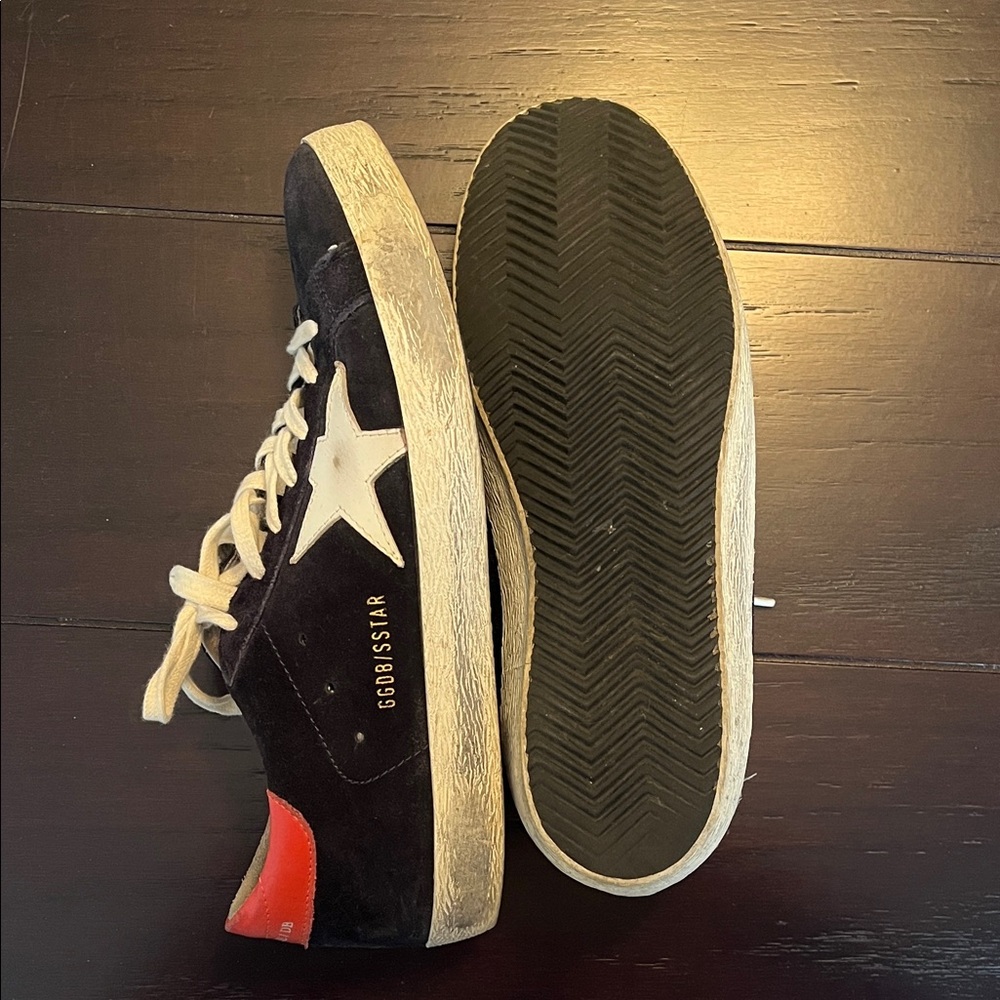 Golden Goose Navy and White Sneakers with Orange Accents - Picture 5 of 6